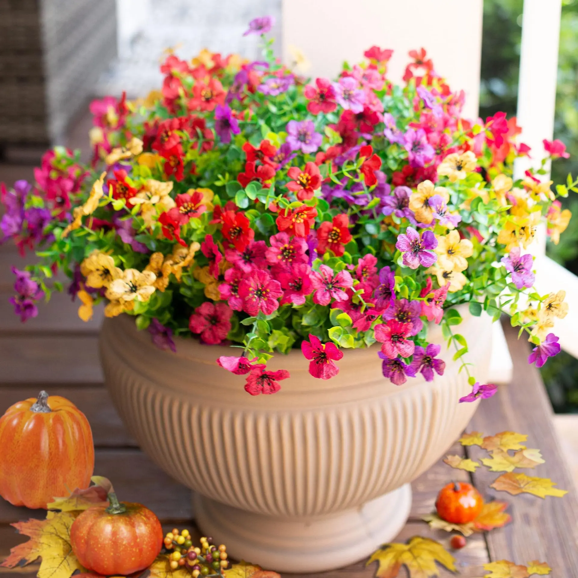 UV-Resistant Vivid Soft Silk Decorative Artificial Flower Bouquet Set (12Pcs or 24Pcs) - Outdoor Safe Ornaments, Garden Decorations, Balcony & Home Party Decor Arrangement