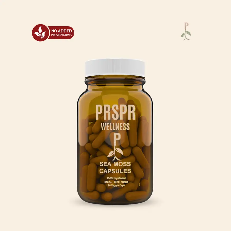PRSPR Wellness Organic Irish Moss Seamoss Dietary Lifestyle Supplements Capsules - Balding Prevention Hair Supplement, Nerve & Muscle Support, Inner Wellness Boost, Blood Pressure Control, Energy Support, Bone Health, Thyroid Health, Hair & Nail Care