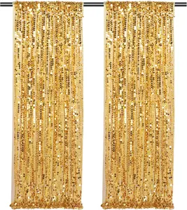 Gold Sequin Backdrop 2Panels-4ftx8ft Backdrop Curtains,Shimmer Sequin Fabric Photography Backdrop,Sequin Photo Backdrop for Wedding Party Decoration