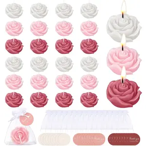 24 Set Flower Candles Wedding Favor for Guests Mini Dusty Pink Rose Shaped Tealight Candles for Return  Wedding Birthday Bridal Shower Housewarming Party