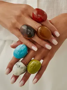 Exaggerated Fashion Geometric Oval Resin Ring, Bohemian Vintage Style Chunky Ring, Women's Daily Wear, Holiday Gift, Party Decoration, Unique Rings
