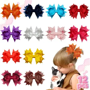 12Pcs 3.5 Inch JoyBowie Solid Color Ribbon Bow Hair Clips, Double Layer Hair Clips, Bow Clips, Grosgrain Bow Set,Christmas and New Year gifts Toddler Hair Accessories, Girls Hair Bows, Boutique Hair Accessories,