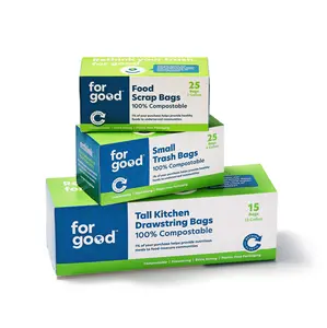 Compostable Trash Bags 3-Set Bundle - 25 Small Trash Bags & 15 Tall Kitchen Drawstring Bags, 100% Compostable Plastic