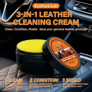 EcoPure Lab 3-in-1 Leather Restoration Cream - All-in-One Cleaner, Conditioner & Protector - No-Wash DIY Car Detailing & Furniture Care - Built-in Sponge for Shoes, Bags & Vinyl - Gentle, Non-Toxic & Eco-Friendly