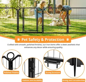 8 Panel Dog Playpen Outdoor, 24 Inch Dog Fence with Gate & Fixed Stakes, Pet Exercise Pen for Yard RV Camping Garden, Durable Steel Playpen for Puppy Small Dogs, Escape Proof Kennel, Modular Design