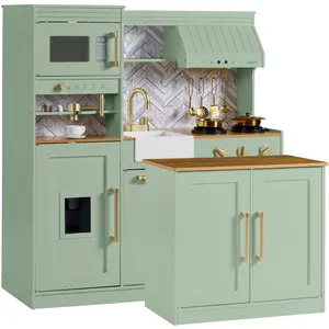 Best Choice Products Deluxe Wooden Pretend Play Kitchen with Island and Espresso Machine