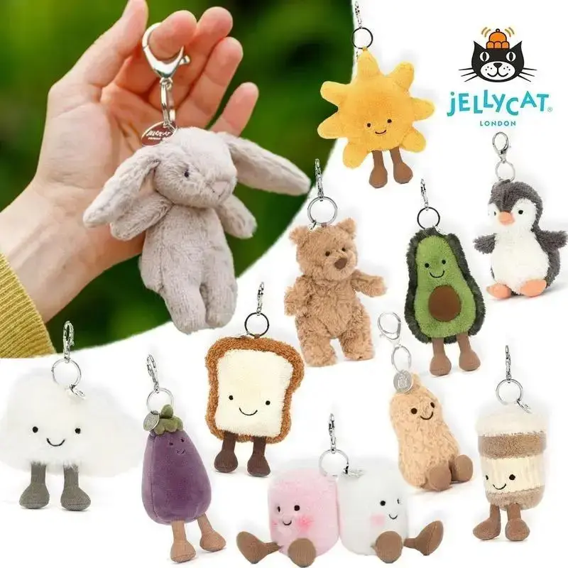 Jellycat Plush Keychain Collection – Cute Bunny, Penguin, Avocado, Teddy Bear & Food Plush Bag Charm, Soft Stuffed Animal Keyring for Backpack, Purse & Gifts