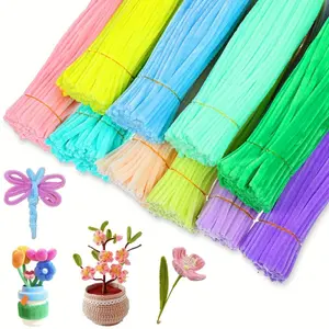 500/1000pcs pink macaron tube cleaners, used for DIY crafts, school projects, and holiday decorations, available in 10 colors (pink, yellow, blue, green, purple, orange, peach, light blue, mint green, lavender)