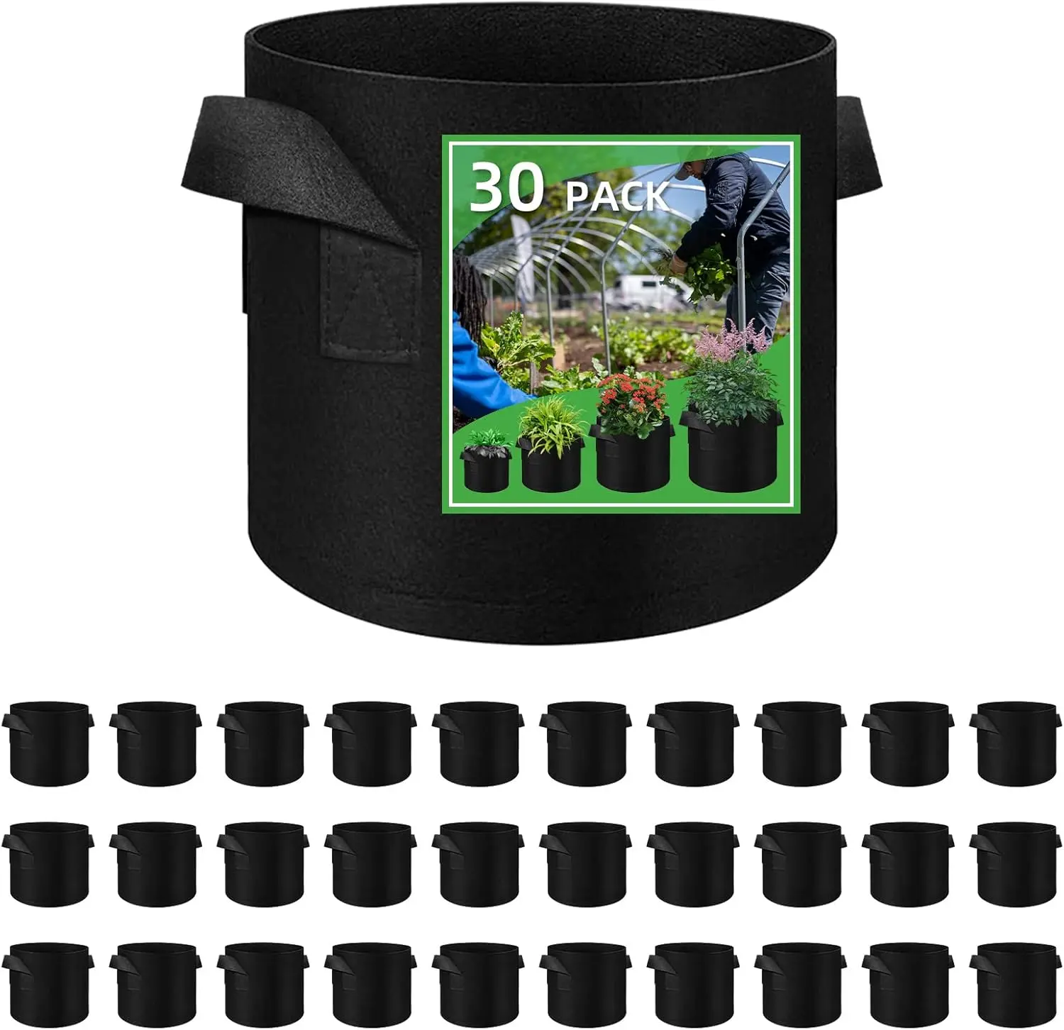 30 Pack 10 Gallon  Grow Bags, Breathable Felt Non-Woven Aeration Fabric  Grow Pots, Garden Planting Containers for  Vegetable Flower Grow Bags with Handles (15.7x11.8inch)