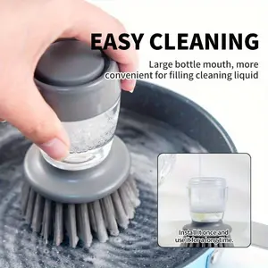 1pc Automatic liquid adding and pot washing brush, vertical press lazy person brush, kitchen brush, household cleaning brush