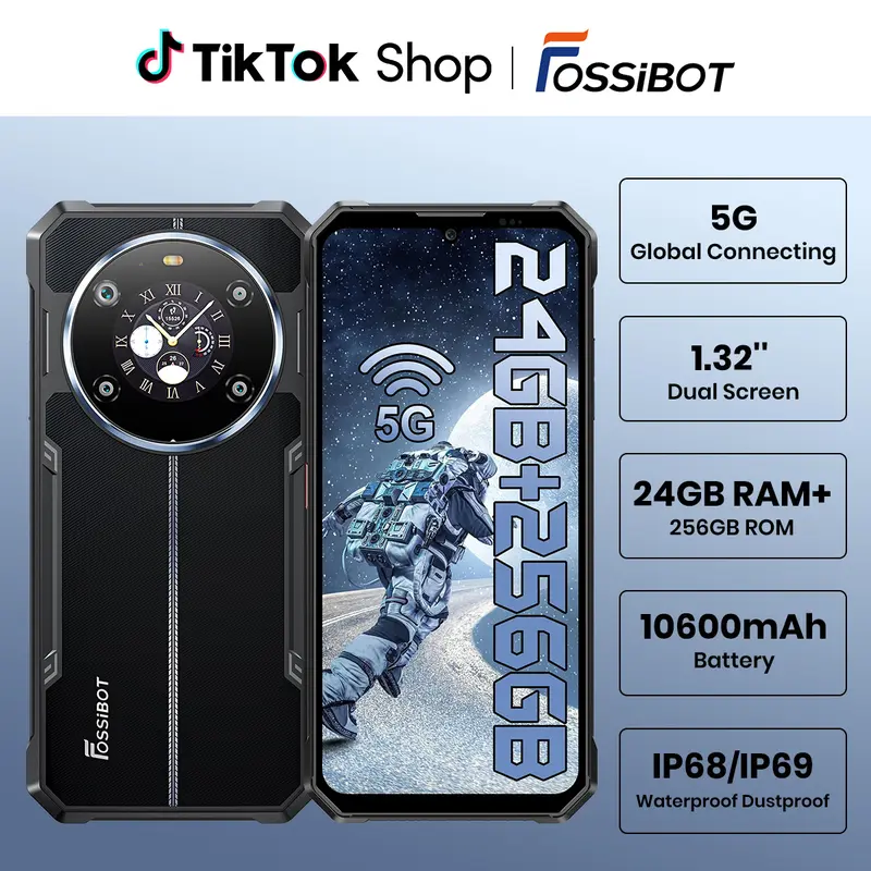 FOSSIBOT F109 Rugged Smartphone Unlocked (2026), 4G/5G Cellphone, 24GB+256GB/2TB, MTK Dimensity 6300 Chipset, 6.75'' FHD+ Touch Screen +1.32'' Dual Screen Mobile Phones, 10600mAh Battery, Android 14, 50MP AI Camera, Dual SIM, T-Mobile Compatible, Touch Sc