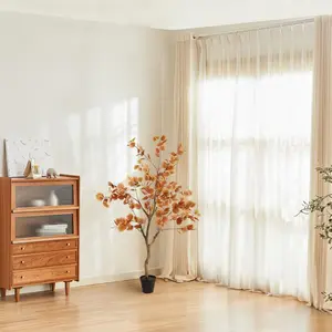 Artificial Eucalyptus Tree - 3ft Realistic Faux Autumn Orange Leaves Potted Plant - Low Maintenance Decor for Indoor Home, Porch, Fireplace, Office, Seasonal Fall Display