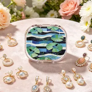 Dragonfly Perching Lotus Portable Double-Layer Earring Storage Box, New Multi-Grid Anti-Oxidation Ear Stud Jewelry Box, Light Luxury Mini Portable Small Jewelry Organizer