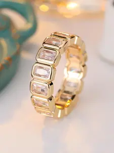 Gold Color Infinity Band Geometric Rectangle Artificial Zircon Ring for Men and Women, Stackable Engagement Ring Fashion Accessory for Birthdays and Anniversaries