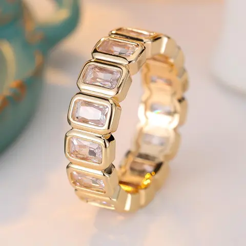 Infinity Band Geometric Rectangle Artificial Zirconia Wide Rings for Men and Women, Stackable Fashion Accessory for Birthdays and Anniversaries Geometric Design Ring