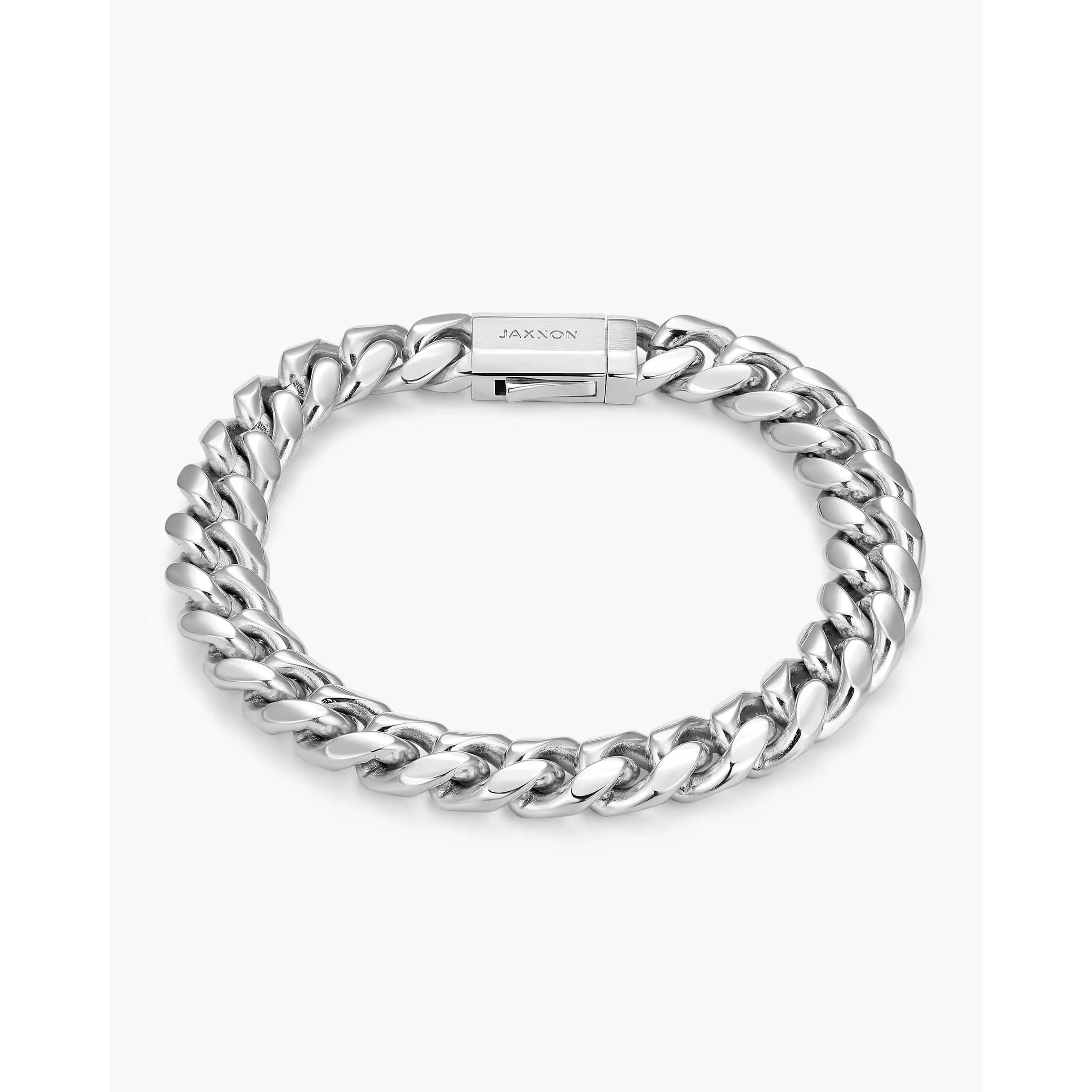 JAXXON Cuban Link Bracelet 10mm - Silver - Waterproof - Box Clasp