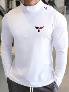 Men's Sportswear Casual Fitness Clothes, Gym Workout Clothes, Athletic Tops, Half-Zip Fleece Lined Warm Long Sleeve High Stretch Running Top, Ideal for Gym & Outdoor Activities