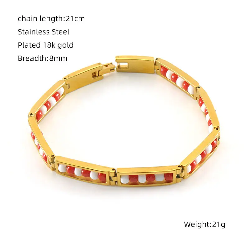 Gold Bracelet   Red+White