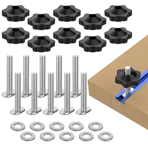 10 Sets of 1/4"-20 T Track Knob Kit, Star Knobs Kit Include 1/4-20 Threaded Bolt 2-1/2" Length with Washers, T Track Accessories for Woodworking Jigs and Fixtures