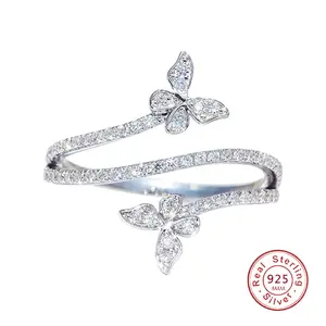 RINGLUX - Fashion Double Butterfly Ring for Women 925 Sterling Silver Clear Zircon Diamond Wedding Engagement Ring Gift Jewelry