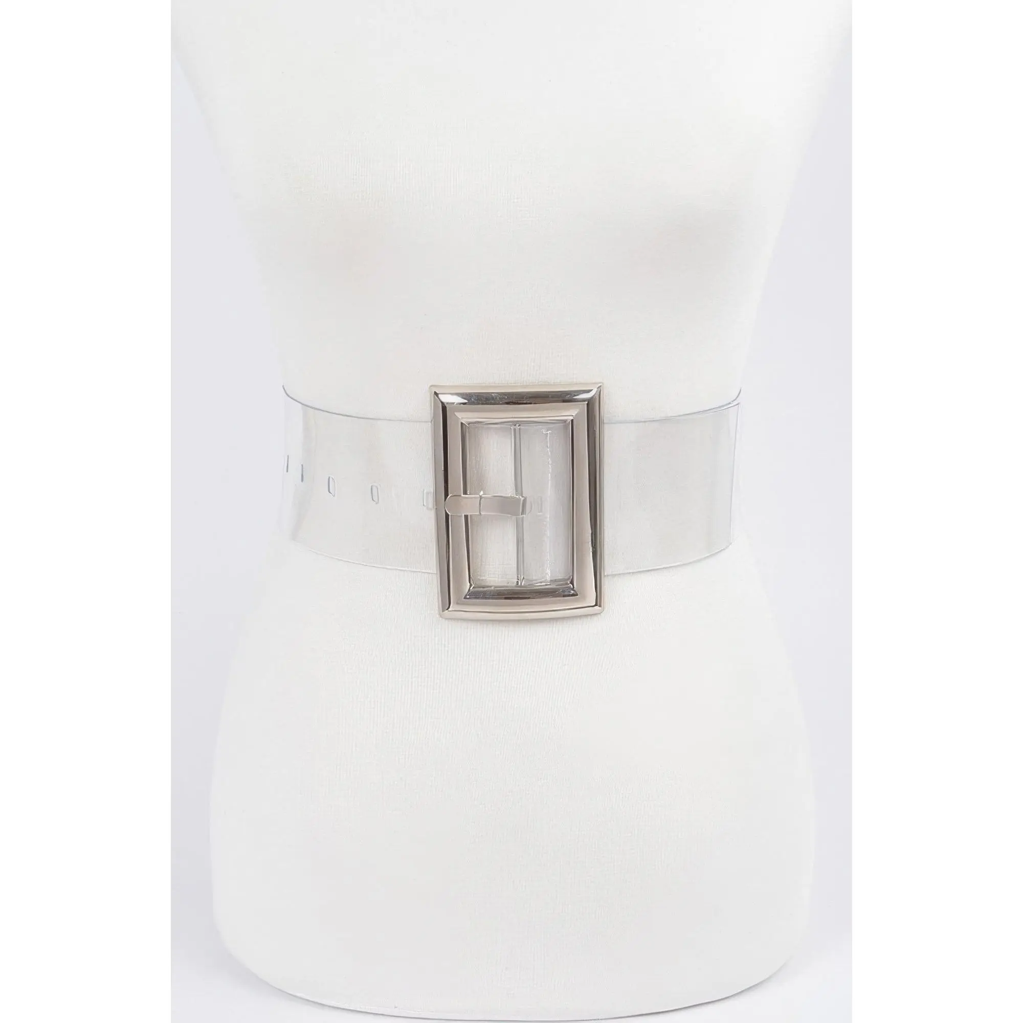 Oversized PVC Waist Belts for Women, 2.6 Inch Wide Transparent Band with Gold Buckle, Plus Size Modern Statement Style