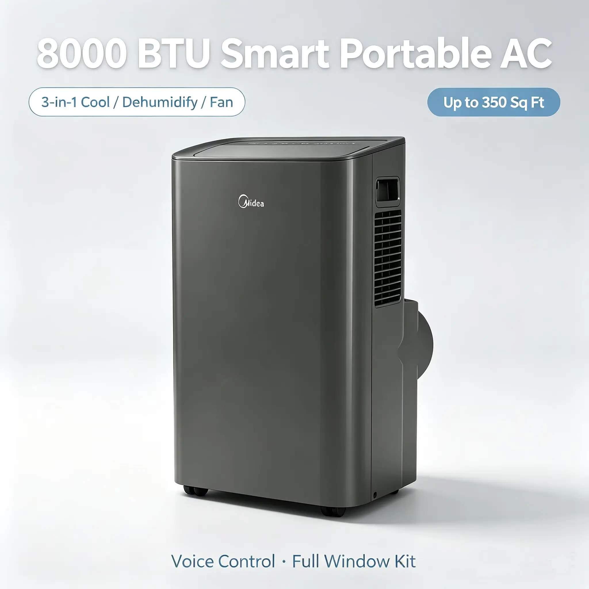 Midea 8000 BTU Smart Corded Portable Air Conditioner - 3-in-1 Cooling, Dehumidifier, Fan, Voice Control, Alexa/Google/Siri Compatible, Matter Certified, for 350 Sq Ft Rooms, 115v Plug, Complete Window Installation Kit, Like New