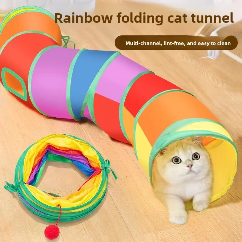 Rainbow direct cat tunnel self-entertainment educational cat toy foldable cat tunnel