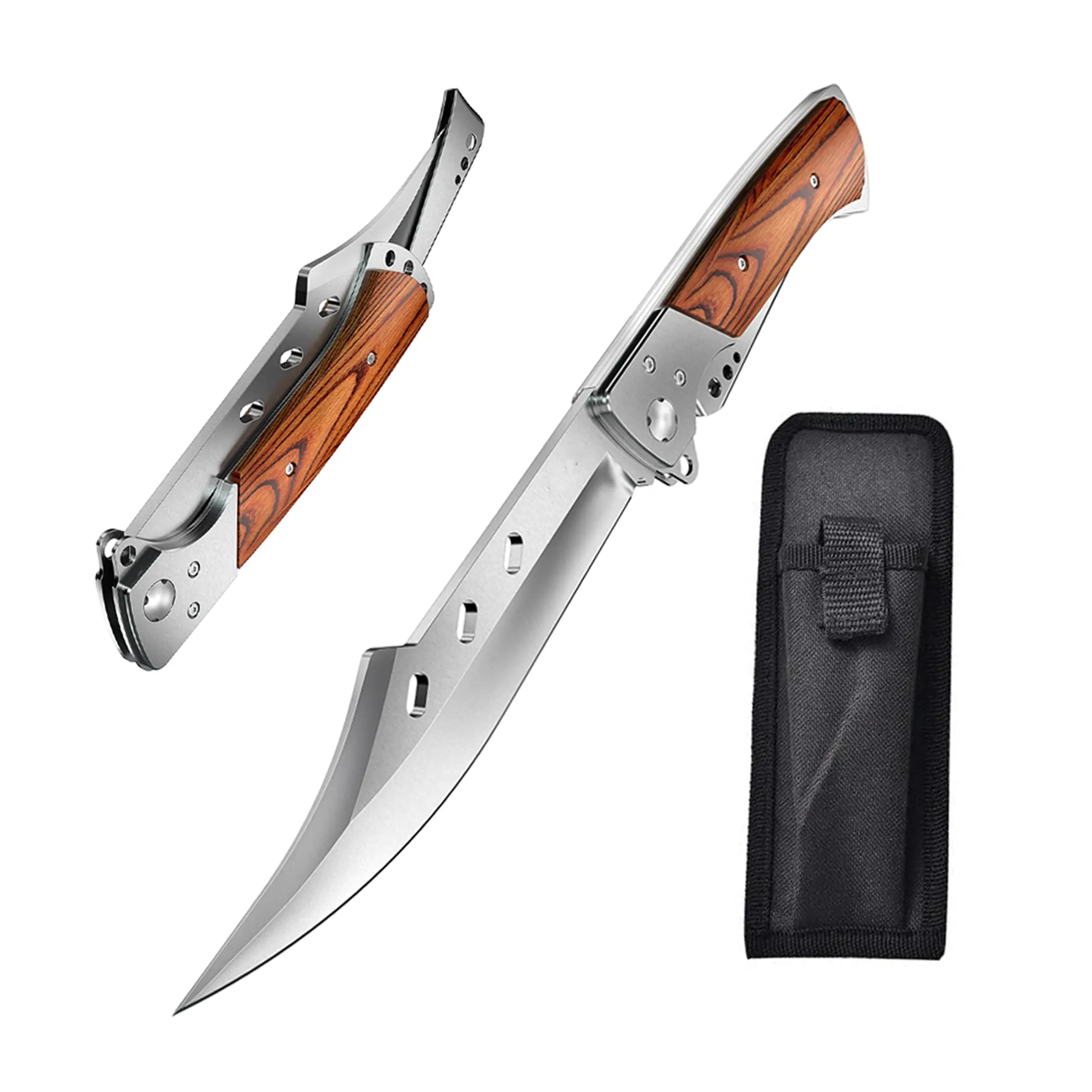 10.8 inch dovetail folding knife | stainless steel large blade | stylish mahogany handle | kitchen, camping and outdoor fruit meat cutting | perfect gift for men