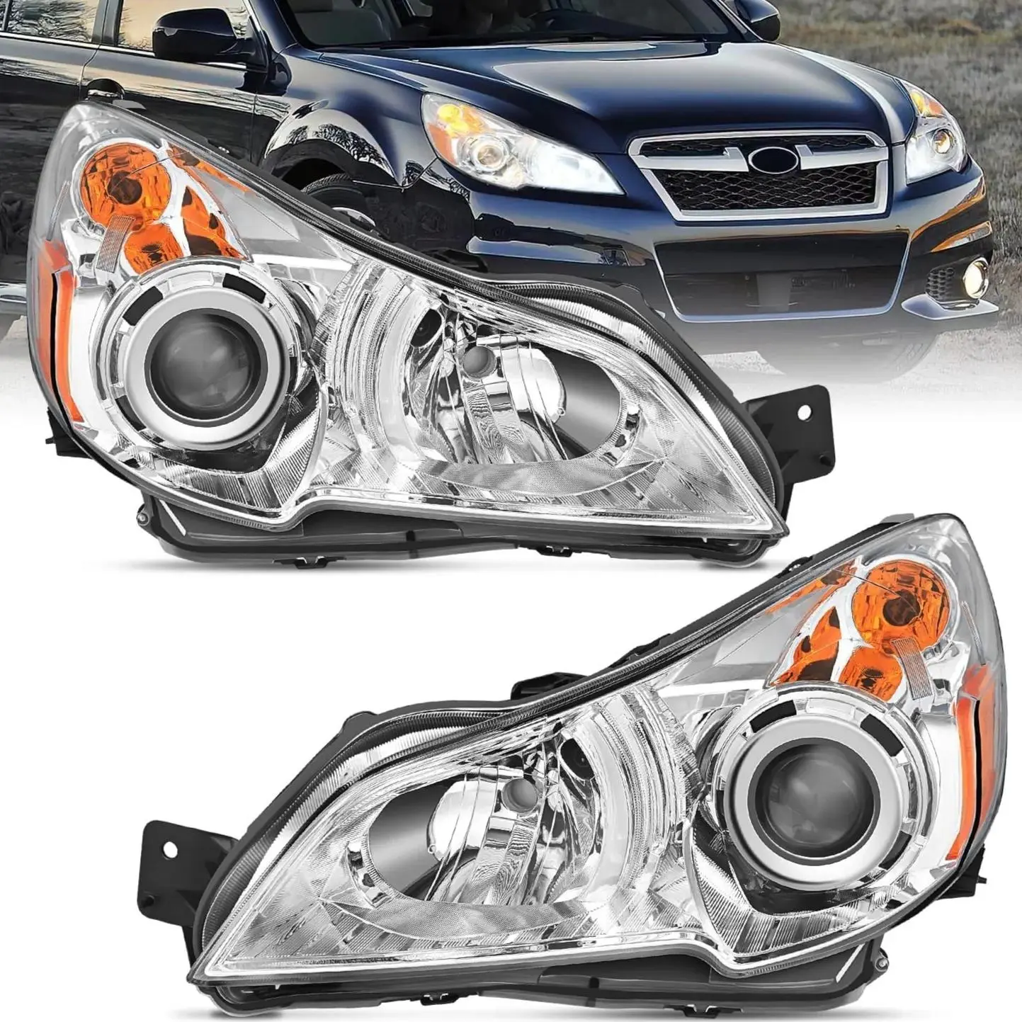 Nilight 2010 2011 2012 2013 2014 Subaru Legacy/Outback Headlight Assembly Chrome Housing Amber Reflector Clear Lens, Car Headlights, Headlight Waterproof