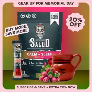 Salud 2-in-1 [Calm + Sleep – Prickly Pear] Nighttime Drink Mix,Agua Fresca, Melatonin, Magnesium, Saffron Extract, L-Theanine, Relaxation & Sleep Support, Non-GMO, Gluten Free, Vegan, Low Calorie, 1g Sugar (15 Servings), Spring Glow Up