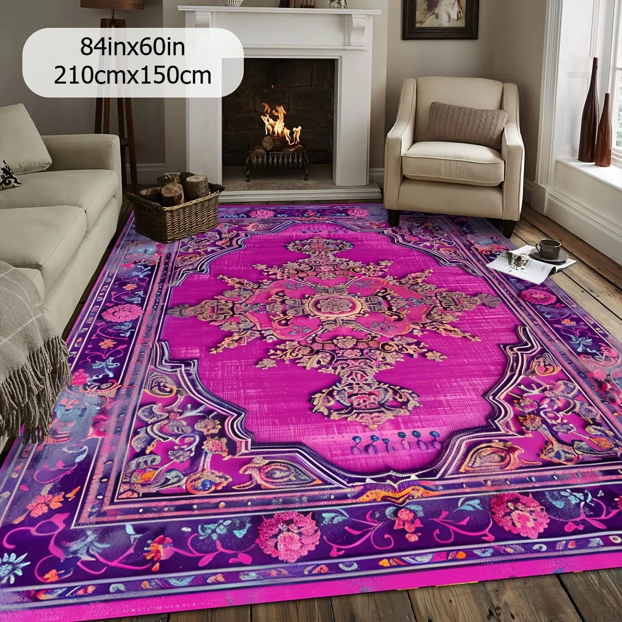1pc Spring/Summer Vintage Purple Ethnic Pattern Carpet Comfortable and Aesthetic Versatile Decorative Style Living Room Carpet Home Decor Door Mat Bedroom Carpet Outdoor Rugs