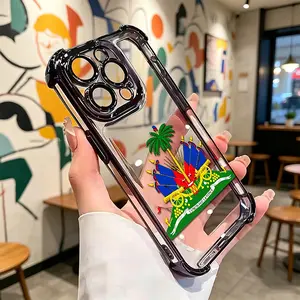 Aesthetic Durable Haiti Flag Electroplated TPU Phone Case High-End Anti-Fall Clear Cover for iPhone 17 16 15 14 13 12 Samsung S26 S25 S24 S23 Fe Ultra Haitian Patriotic Design Shockproof and soft TPU protective case L1725