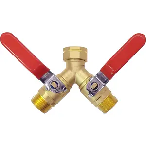 Brass Full Flow Garden Hose Splitter 3/4" GHT Heavy Duty 2 Way Y Valve Water Hose Shut Off Outdoor Faucet Splitter Connector Adapter with Long Handle