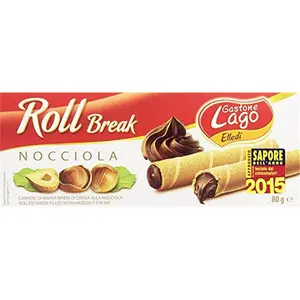 Gastone Lago 282106 Roll Break Wafer Cannoli Nocciola Hazelnut Cream, 2.82 oz - Pack of 12