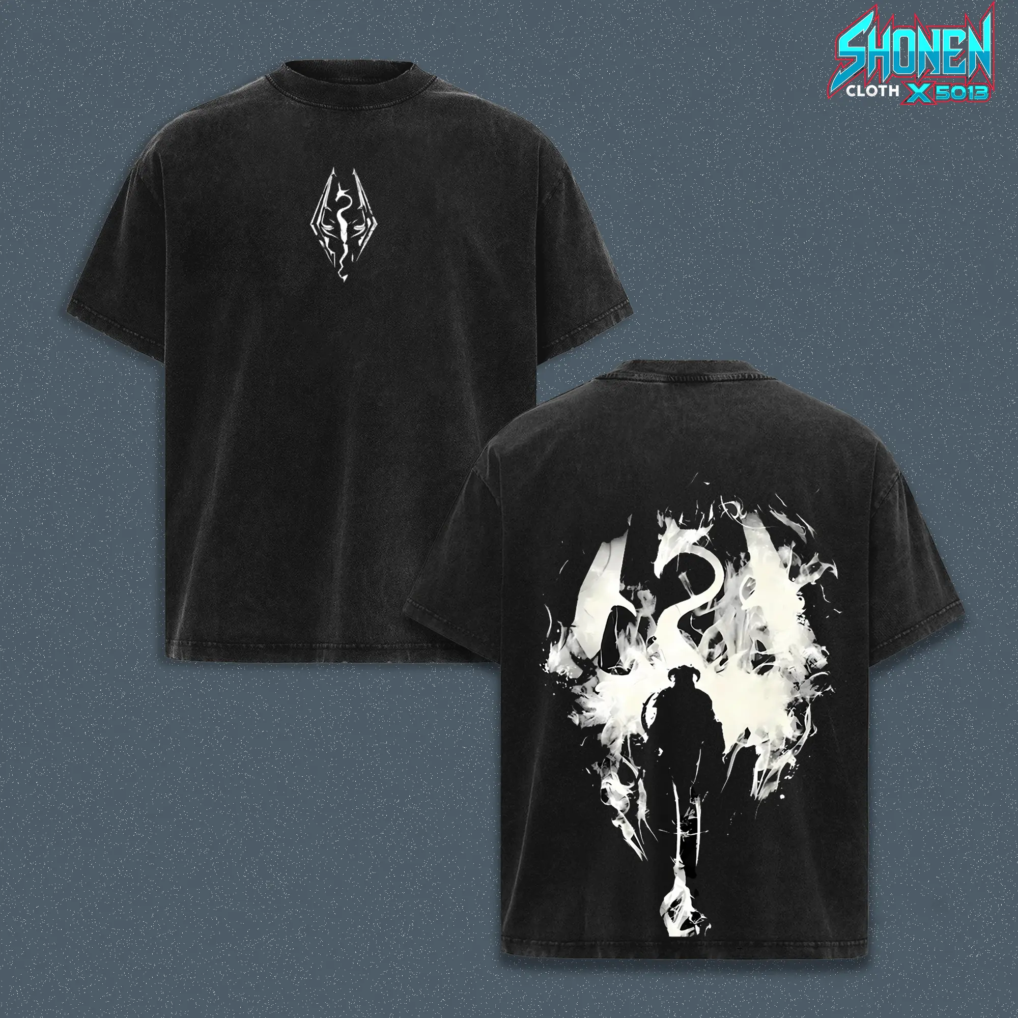 The Elder Scrolls V Skyrim Oversized Vintage Wash Tee, Imperial Dragon Emblem Gamer Merch, Pump Cover Streetwear Top, Fantasy RPG Warrior Silhouette Retro Graphic Tee, Heavyweight Cotton Boxy Tee, Elder Scrolls Over-sized Tee