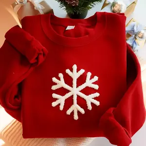 Snowflake Chenille Yarn Embroidered Sweatshirt, Christmas Embroidery Shirt, Christian Hoodie, Family Holiday Xmas Gifts, Gift For Her