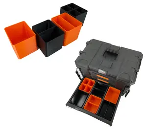 Ridgid 2.0 Pro Gear 3 Drawer Multi-Depth Tool Organizer Box Compatible Medium Nesting Bins - Orange