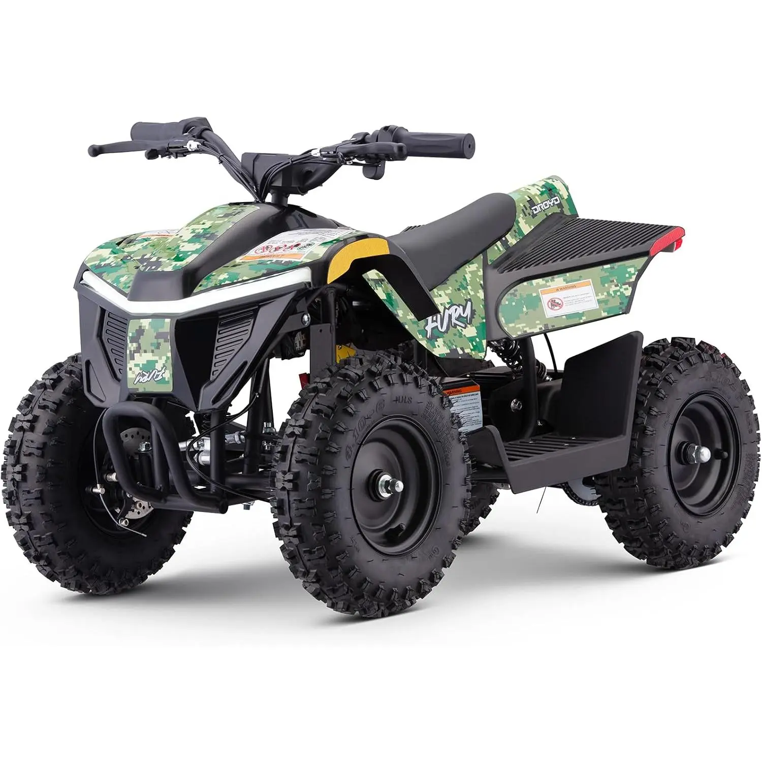 Droyd Electric ATV Fury, 36V Kids Quad Bike with 500W Brushless Powerful Motor, 8-10 Miles Long Range Electric 4 Wheeler with Throttle Controlled Dual Suspension for Boys Girls Ages 6+ (Green Cameo)