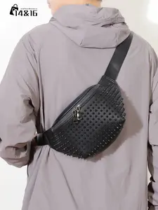 Men's Waist Bag Chest Pack Adjustable Strap Running Commute Sports Outdoor Trendy Rivet Zipper Streetwear Back to School Backpack Casual Waist Bag Waist Packs Waist Hip Bag