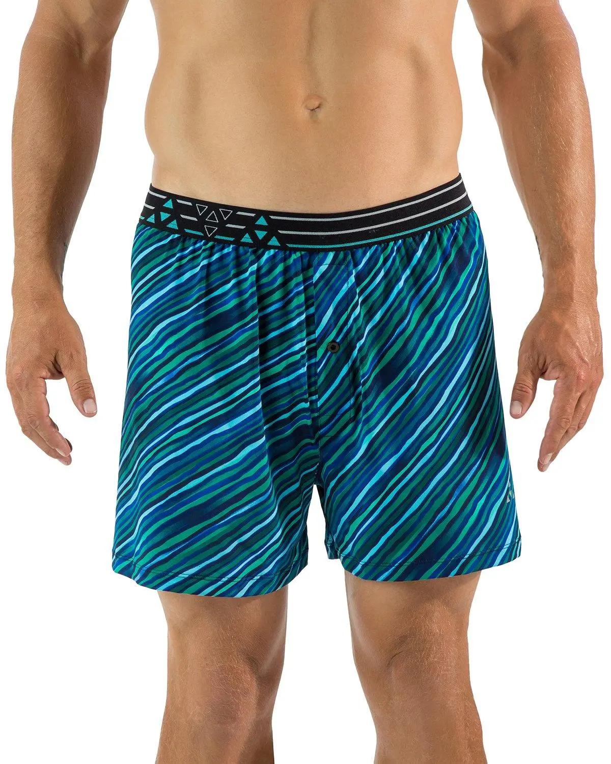Balanced Tech Boxer Shorts for Men, Striped High Stretch Fabric with Button Fly, Breathable & Quick-Dry for Workouts and Casual Wear, 4 Way Stretch, Active, M, Sporty Chic, Elastic, Backpacking Trip