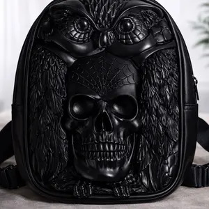 Owl Reaper Pack SKU 3218 BLACK - Stylish Black Backpack with Unique Owl and Skull Design
