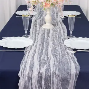 Sheer Crinkled Organza Table Runner 9ft White - Rustic Style Shimmer Chiffon Table Linen