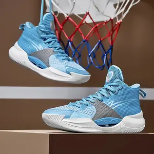GGOR [Sneakers] Men'S Basketball Shoes Featuring a Pink And Blue Contrasting Color Scheme, Designed with a High-Top And Thick Sole.They Have a Lace-Up Style, Providing Stable Grip for Sports.These Shoes Are Breathable, Slip-Resistant