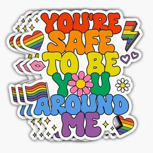 Safe to Be You Around Me LGBTQ Pride Waterproof Vinyl Sticker Decal for Water Bottle Laptop Tumbler Car Luggage Queer Support Gift WWZ