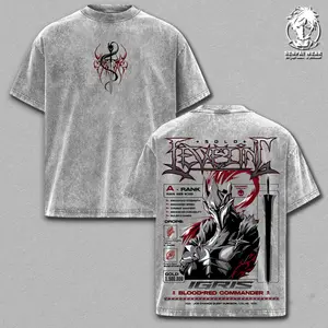 Igris Blood Red Commander T-Shirt – Solo Leveling Vintage Washed Oversized Anime Graphic Tee, Streetwear Casual, Heavy Cotton Unisex Top, Shadow Army Double Printed Shirt, Gift for Anime Fans