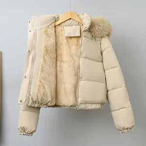 Winter Short Parkas Women's Cotton-padded Clothes Add Velvet Thicken Outerwear Fur Collar Removable Hooded Coats Warm JacketsGiftGift