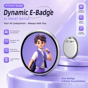 AI Smart Electronic Badge with 1.7" Touch Screen, Custom GIF Video Display, Bluetooth Photo Transfer, Voice Recording & AI Chat, Wearable Digital Badge for Events, Festivals, Cosplay & Gifts