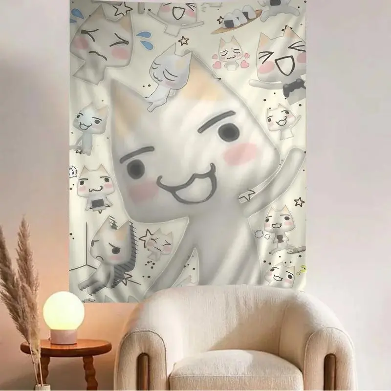 Inoue Toro Whimsical Cute Cat Hippie Hanging Tapestry Wall Mural - Polyester Home Textile, Animals-Themed House Decor, Funky Quirky Home Decor, Cute Room Stuff, Bedroom Accent Gift