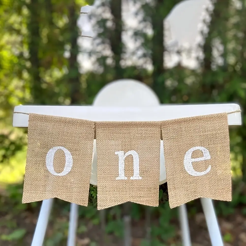 Burlap Banner Garland Bunting indoor outdoor rustic Farm Farmhouse themed 1st Happy Birthday Party Home Fireplace Mantle Highchair wall Decoration backdrop Photo props Souvenir Gift, Party Decorations Banners