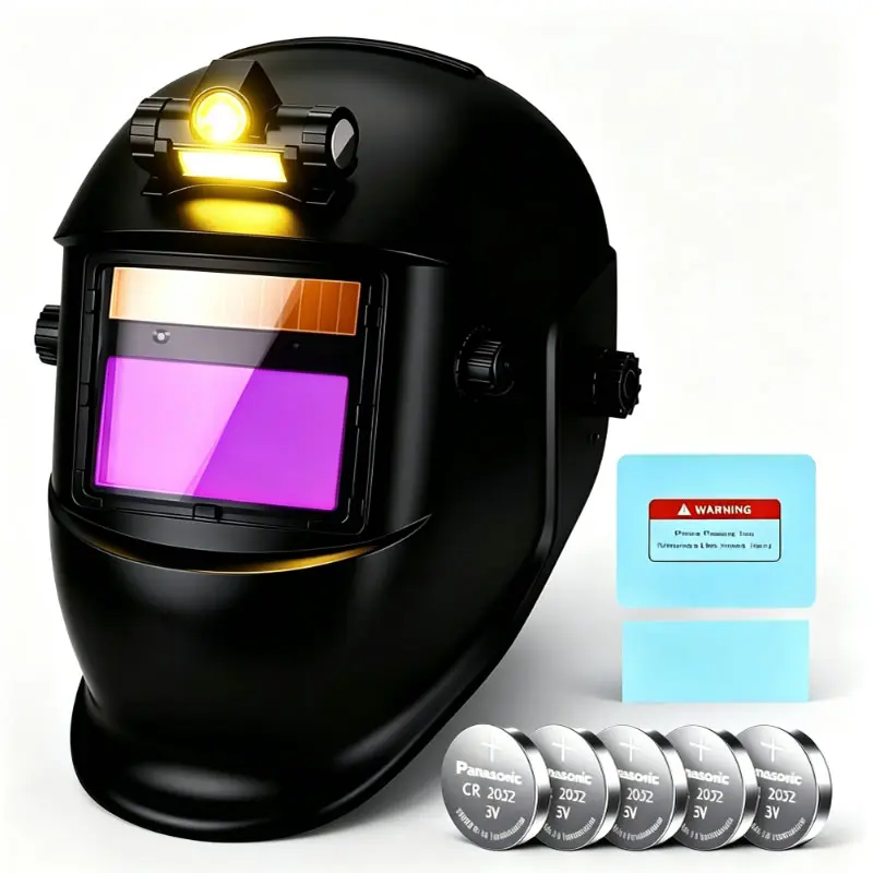 Solar Auto-Darkening Welding Helmet with Light - True Color Large Viewing Area, Wide Shade 4/9-13 for TIG/MIG/ARC Welding, 180° Flip- Visor & Headlamp, Compatible with Welder Mask (Polycarbonate Face Shield)